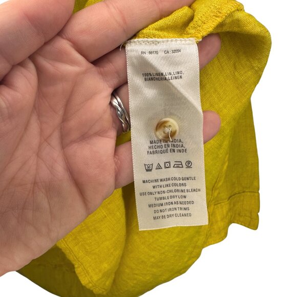 Maeve by Anthropologie Marva Lace Up 100% Linen Top Mustard Yellow US 6 - Picture 7 of 8